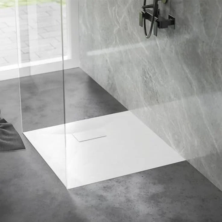 LuxeBath Duschwanne 80x80cm, quadratische Brausetasse mit rutschfester Oberfläche und Ablaufgarnitur, Weiß, H:30 mm extra flach – Bild 9