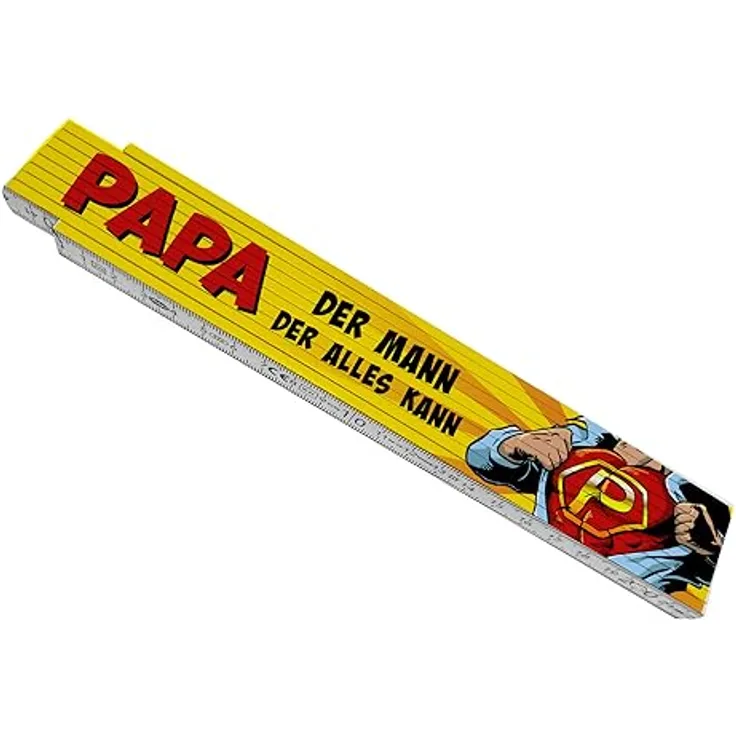 speecheese Meterstab aus Holz mit Superhelden-Design und Spruch "Papa - Der Mann, der alles kann", 24x3,5 cm, Geschenk zum Vatertag, hochwertig, 10 Gelenke