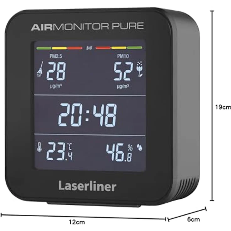Laserliner AirMonitor Pure, Feinstaubmessgerät mit Thermometer und Hygrometer, Schwarz – Bild 6
