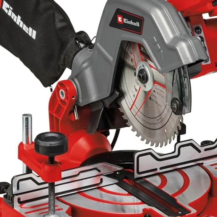 Einhell Kapp-Gehrungssäge TC-MS 216 (max. 1600 W, Ø216 x ø30 mm Sägeblatt, Arbeitstisch aus Alu-Druckguss, Drehtisch mit Einrastpositionen, Sägekopf bis 45° neigbar, inkl. Hartmetall-Sägeblatt) – Bild 5