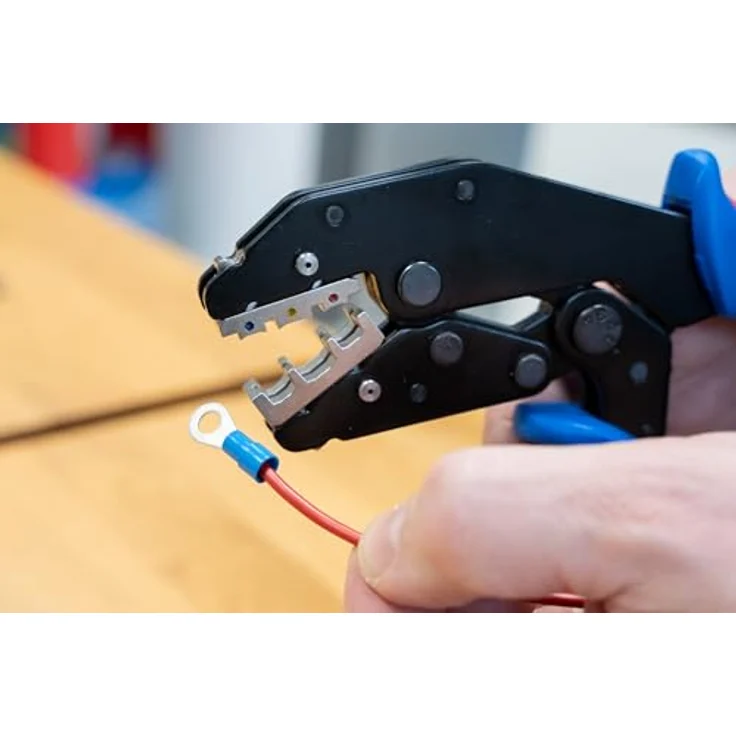 WEICON Crimpzange ERGO 10100516, präzise Crimpzange mit Ratschen-Mechanismus und 3 Crimpmodulen, ergonomischer Griff – Bild 3