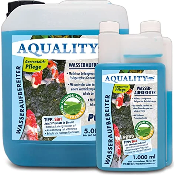 AQUALITY Gartenteich Wasseraufbereiter Pond 3in1 (Macht aus Leitungswasser fischgerechtes Teichwasser - Mit Aloe Vera, Vitamine - Schleimhautschutz), Inhalt:1 Liter – Bild 5