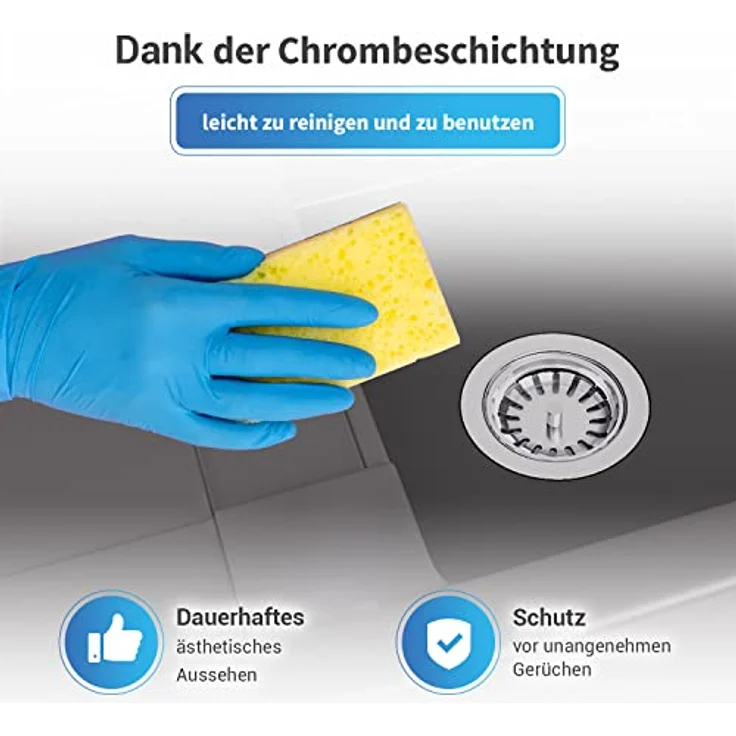 AquaDE Siebkorbventil AQUADE Ø 114 mm mit Raumschaffer 1 Zoll Anschluss für Überlauf, Edelstahl & weißer Kunststoff – Bild 7