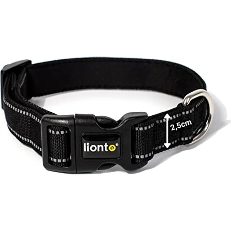 lionto Hundehalsband M, strapazierfähiges Nylon, gepolstert, 360° reflektierend, Klickverschluss, stufenlos verstellbar, schwarz – Bild 4