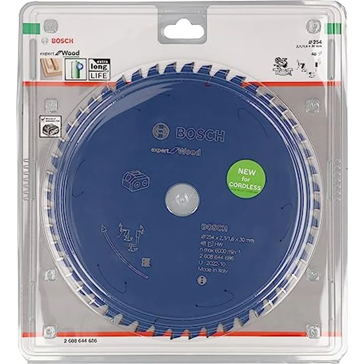 Bosch Professional 1x Kreissägeblatt Expert for Wood (für Holz, Sägeblatt Ø 254 x 2,1/1,6 x 30 mm, 48 Zähne, Zubehör Akku Kreissäge)
