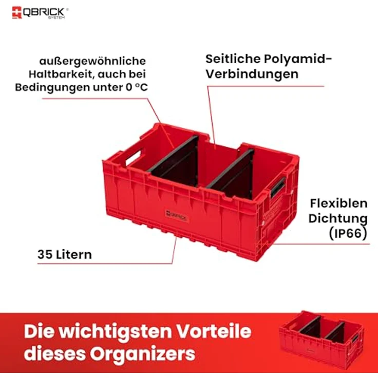 Qbrick ONE Box 2.0 Plus Red Ultra HD Custom, Werkzeugkoffer aus ultrabeständigem Kunststoff, 35 L Kapazität – Bild 5