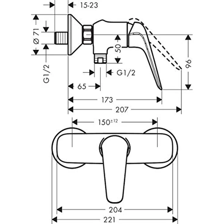 Hansgrohe Brausenmischer Aufputz Novus, Chrom, Keramikmischsystem, Temperaturbegrenzung, DN15anschluss, max. 27 l/min Durchfluss – Bild 3