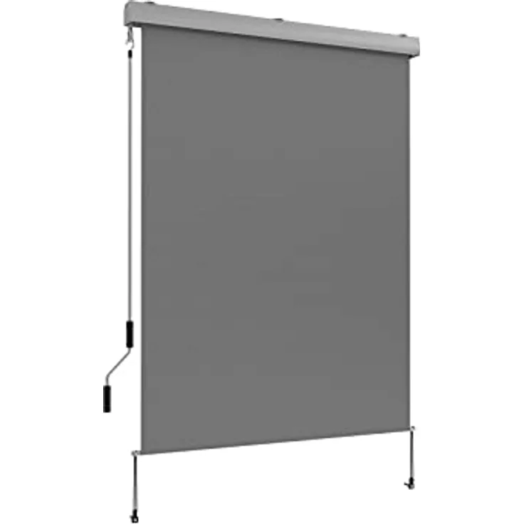 Grindi - Senkrechtmarkise Außenrollo Balkonrollo, Sonnenschutz und Sichtschutz, Handkurbelmechanismus, mit Kurbel Markisenkasten, für Balkon, Terrasse, Garten - 140x250 - Solano I, grau