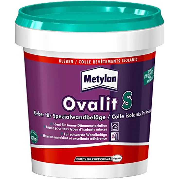 Metylan Ovalit S Spezialwandbelags-Kleber, gebrauchsfertiger, gefüllter Wandbelagsklebstoff für schwerste Wandbeläge, sehr hoher Klebkraft und Anfangshaftung, 1x900g