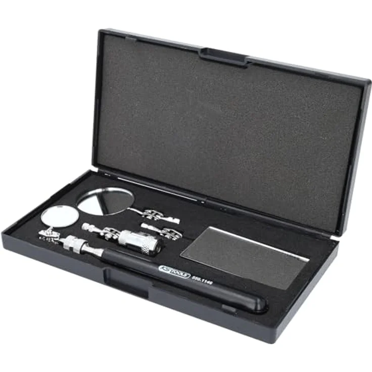 KS Tools Flexibler Inspektions-Spiegel-Satz 5tlg., Teleskop-Haltegriff 172-640 mm, 3 flexible Spiegel, Magnet bis 3,6 kg, inkl. 3 LR44 Batterien in Kunststoffbox – Bild 1