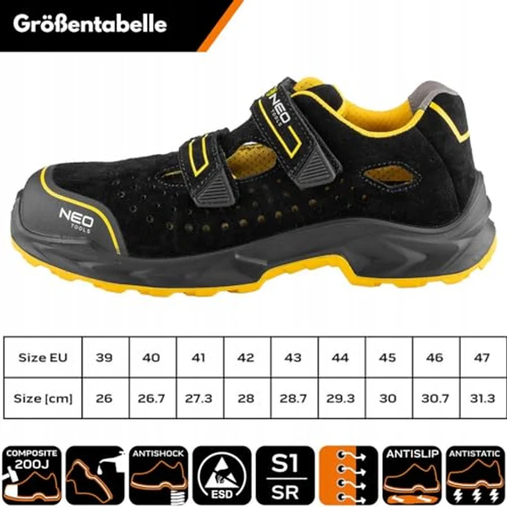 NEO TOOLS Sicherheitssandalen S1 ESD, Kompositkappe, Schutzklasse S1 FO SR, Größe 44 – Bild 6