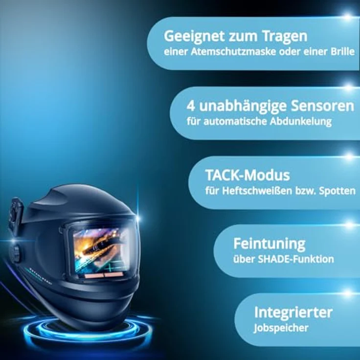 STAHLWERK Automatik-Schweißhelm MASTER 3-in-1, True-Colour-Echtfarbwiedergabe, Jobspeicher, Fernbedienung, klappbares Visier, DIN 4 bis DIN 14, Optische Klasse 1/1/1/1 – Bild 3