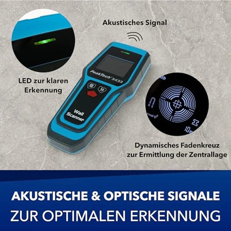 PeakTech Leitungsortungsgerät PeakTech P 3433: Digitaler Wandscanner, 1-tlg. mit invertierter LCD Anzeige - Preisvergleich – Bild 6