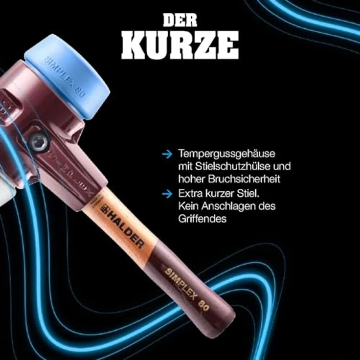 HALDER SIMPLEX Gummihammer Ø 60 mm, Schonhammer mit kurzem Holzstiel und Tempergussgehäuse, schwarz – Bild 6