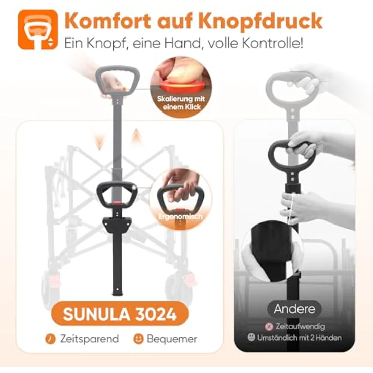 Sunula Bollerwagen Faltbar, Klappbarer Handwagen mit Tragkraft 120KG, Ein-Klick-Handgriff, 150L Stauraum, Geländegängige Räder mit Bremsen, Grün – Bild 2