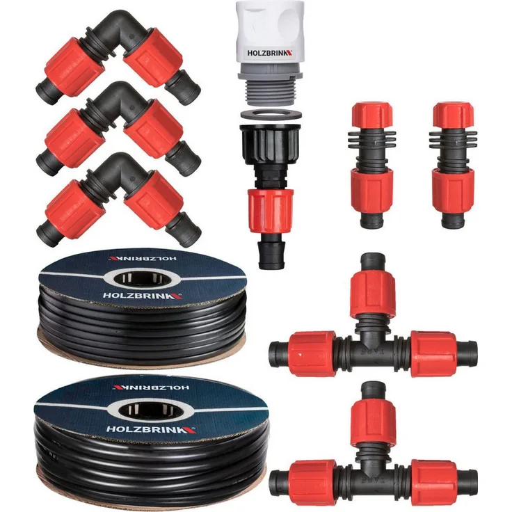 HOLZBRINK Bewässerungssystem HTB-13-25A-5 Tropfschlauch 1l/h mit 5m LDPE Verlegerohr, druckregulierend und selbstreinigend