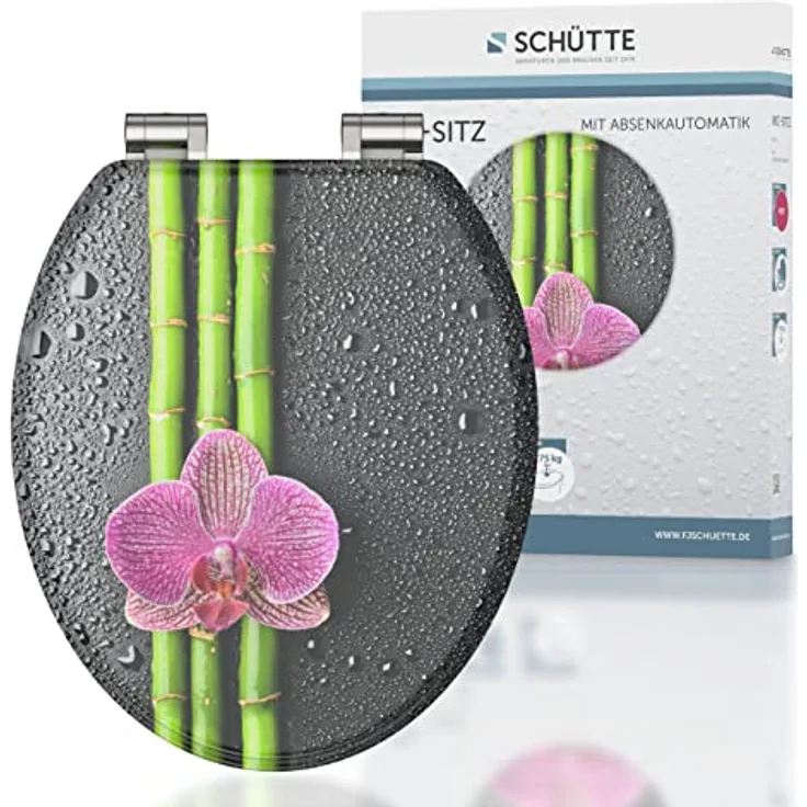 Schütte WC-Sitz Asia Holzkern mit Absenkautomatik, dreiseitig bedruckt, bruchsicher und kratzfest, einfache Montage
