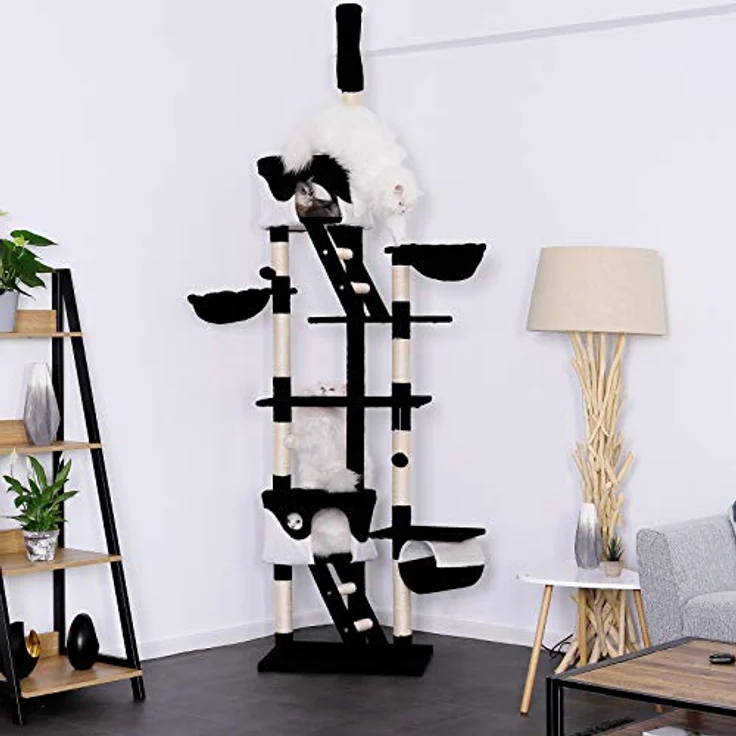 lionto Kratzbaum XXL Kletterbaum Katzenkratzbaum Katzenbaum höhenverstellbar 230-250 cm, schwarz/weiß – Bild 2