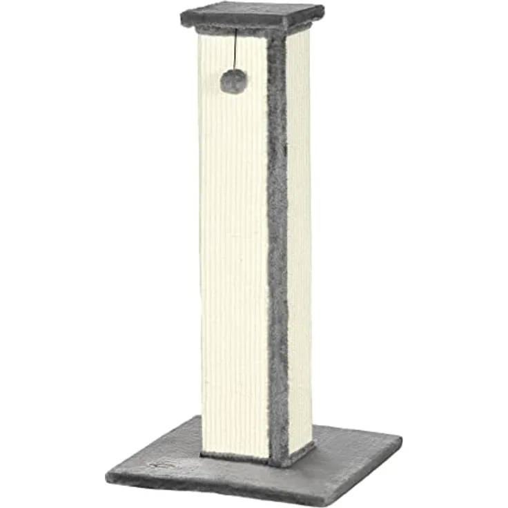 PawHut Kratzstamm, 81cm Kratzsäule, Sisal-Katzenkratzbaum mit Spielball, Kratzbaum für Katzen, Kratzmöbel für Katzen bis 5 kg, Indoor, Grau, Creme