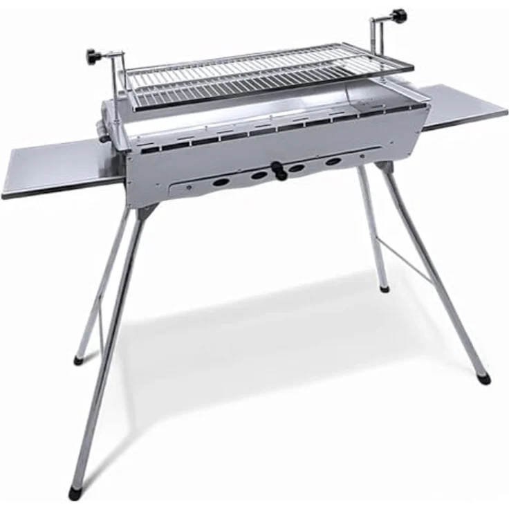 GOROCH Mangal Astana, Edelstahl 2mm Schaschlikgrill mit höhenverstellbarem Grillrost und klappbaren Ablagen, 55x27 cm Grillfläche – Bild 1