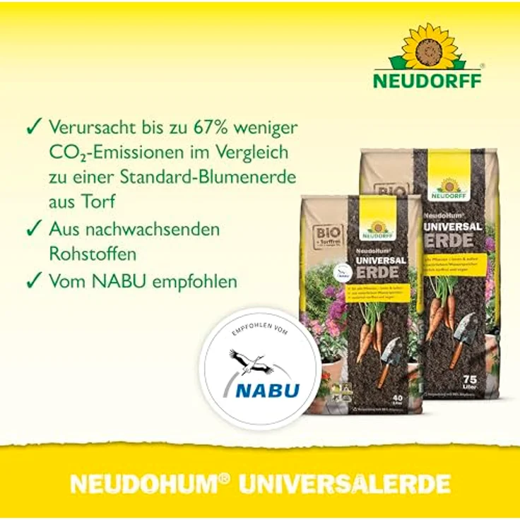 Neudorff NeudoHum Universalerde, torffreie Pflanzenerde mit organischem Dünger, 75 l – Bild 5