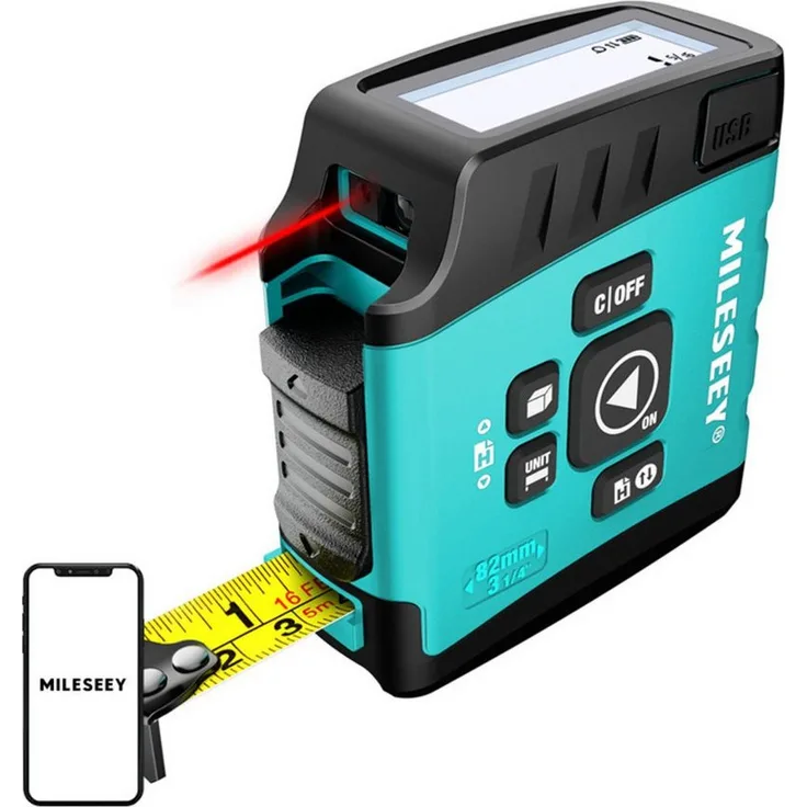 MILESEEY DT20 Linienlaser, 2-in-1 Laser-Entfernungsmesser mit 40-Meter-Maßband und USB-Ladefunktion, türkis