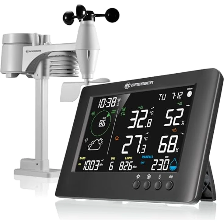 Bresser WLAN-Funk-Wetterstation TB 7-in-1, Wetterdatenanzeige mit Außensensor, schwarz – Bild 1