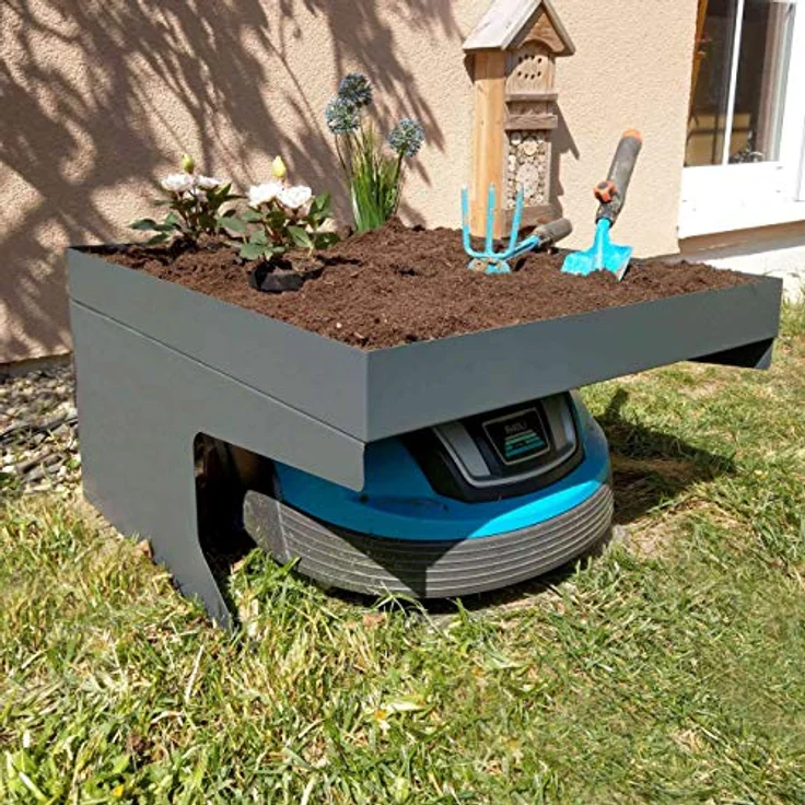 PROREGAL Mähroboter-Garage mit Pflanzkasten, Metall anthrazit, Witterungsschutz und robuste Konstruktion, 37x60x70cm – Bild 2