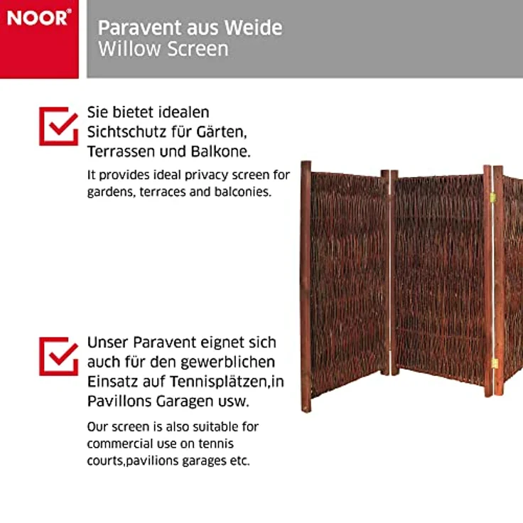 Noor Paravent aus Weide Sichtschutz 120 x 240 cm, 4-teilig I Garten-Weidenparavent mit starkem Kiefernholzrahmen I Faltbarer Balkonschutz zur einfachen Aufbewahrung – Bild 3