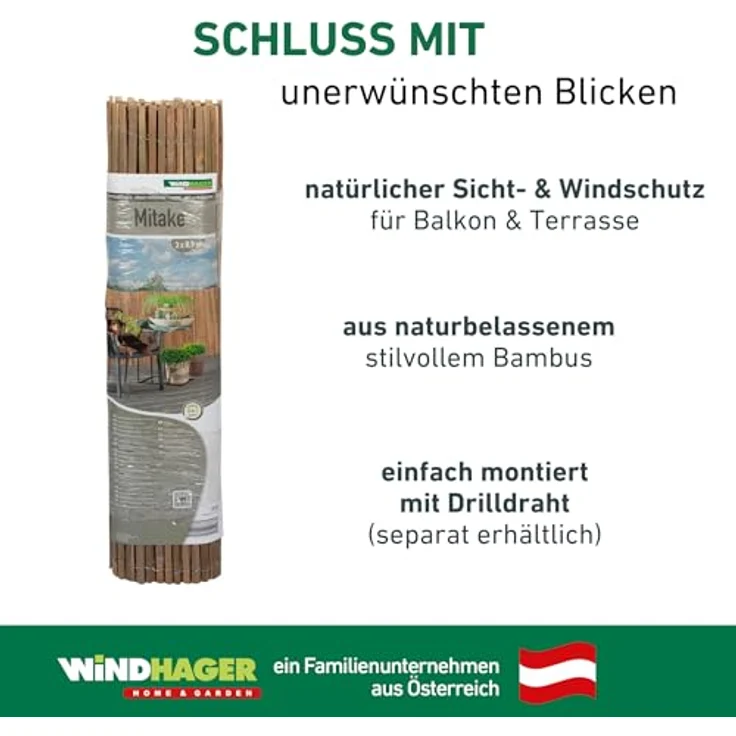 Windhager Sichtschutzmatte Mitake aus Bambus, Bambusmatte, Sichtschutz-Zaun, Windschutz, 90 x 300 cm, 06688 – Bild 7