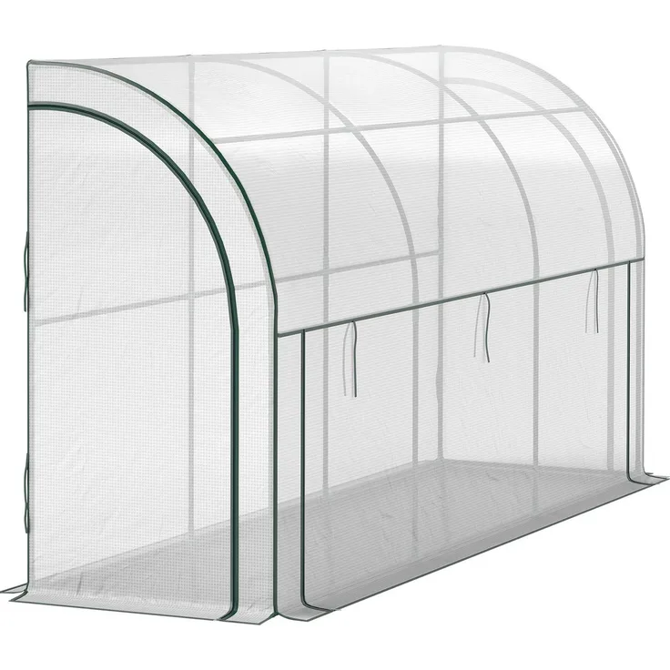 JTI GmbH Gewächshaus mit Rolltür, winterfestes Foliengewächshaus aus Stahl, UV-beständig, 300x80x157 cm, weiß