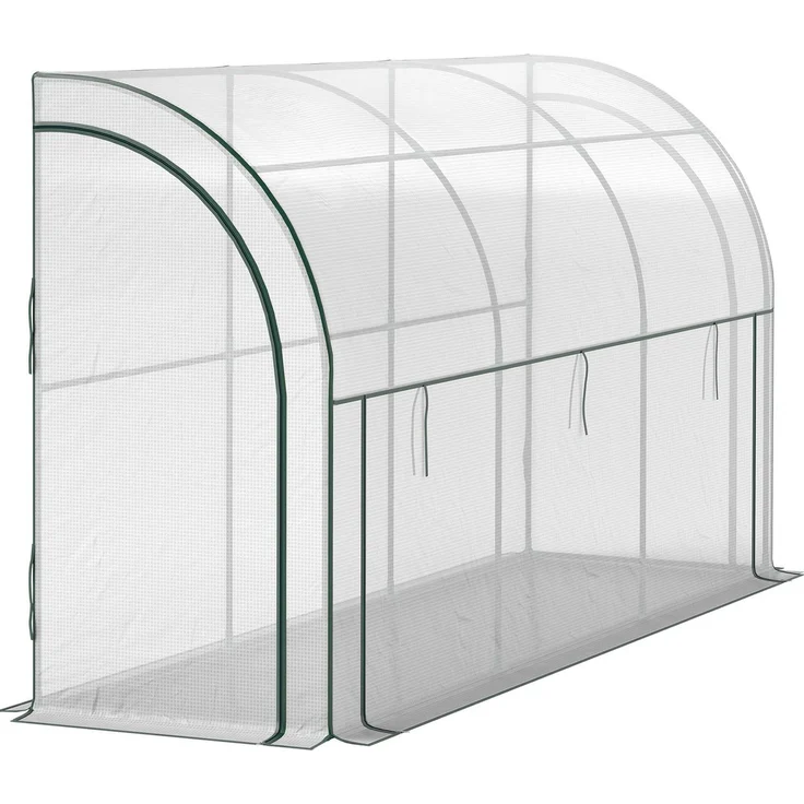 JTI GmbH Gewächshaus mit Rolltür, winterfestes Foliengewächshaus aus Stahl, UV-beständig, 300x80x157 cm, weiß