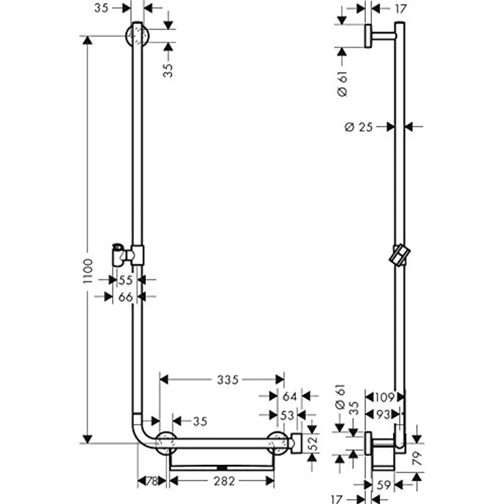 hansgrohe Unica Comfort Duschstange, 1,10 m, mit Haltegriff rechts, Weiß/Chrom – Bild 2