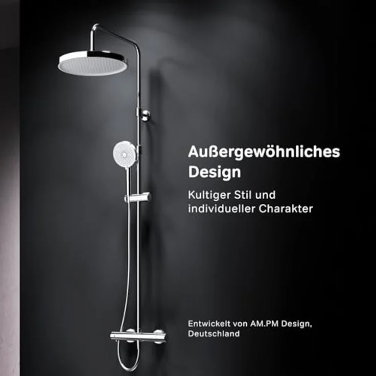 AM.PM Duschsystem Play, Thermostat Duscharmatur mit Regendusche und fünf Strahlarten, Chrom – Bild 2