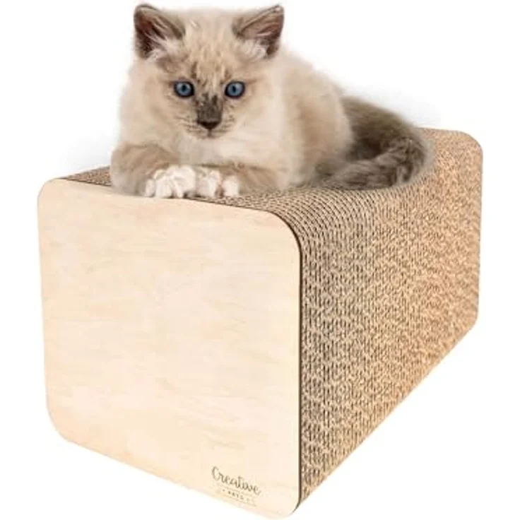 Creative Pets Katzen Kratzbrett, verstärkte Kratzpappe mit Sperrholz | Robustes, natürliches Kratzmöbel für Katzen | Maße 37 x 21,5 x 21,5 cm – Bild 1