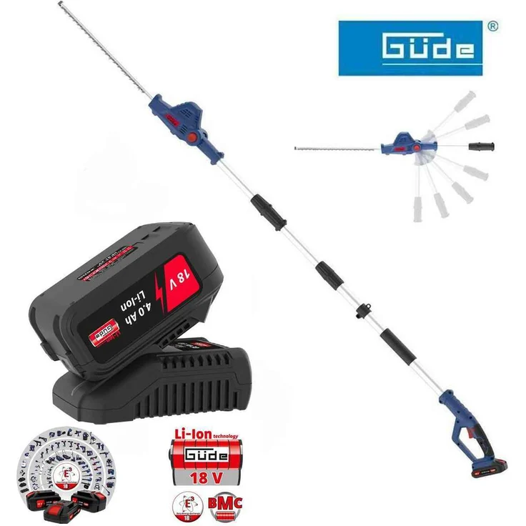 GÜDE Akku Teleskop Heckenschere HST 18-201-05, 18V E³ Akkusystem, 430 mm Schnittlänge, 6-fach schwenkbar, grün