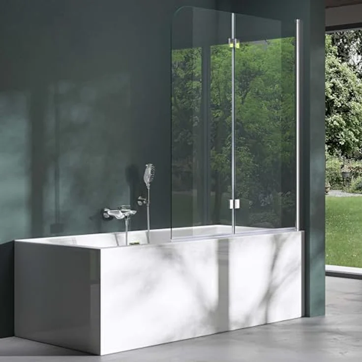 Mai & Mai Duschwand C1408 für Badewanne, faltbar 180°, 6mm ESG-Sicherheitsglas mit NANO-Beschichtung, 120x140cm – Bild 1