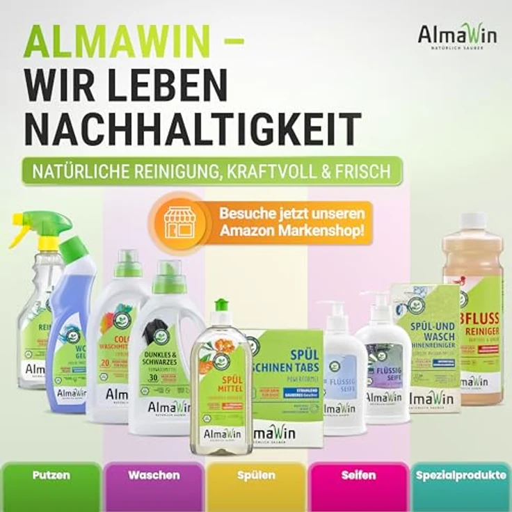 Almawin Spülmittel Zitronengras 500ml, hochkonzentriertes Geschirrspülmittel mit frischem Zitrusduft, klimaneutral und vegan – Bild 7