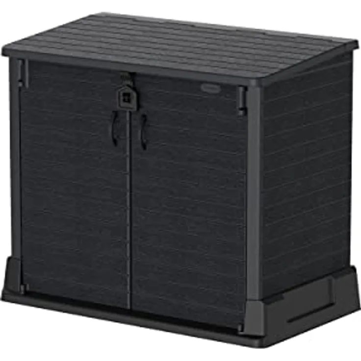 Duramax Cedargrain StoreAway 850L Kunststoff-Gartenhaus - Outdoor-Gartenhaus, Mülltonnenbox, Solide Konstruktion, ideal für Werkzeuge, BBQs und Mülltonnen 2x 120L, 130 x 74 x 110 cm, Dunkelgrau