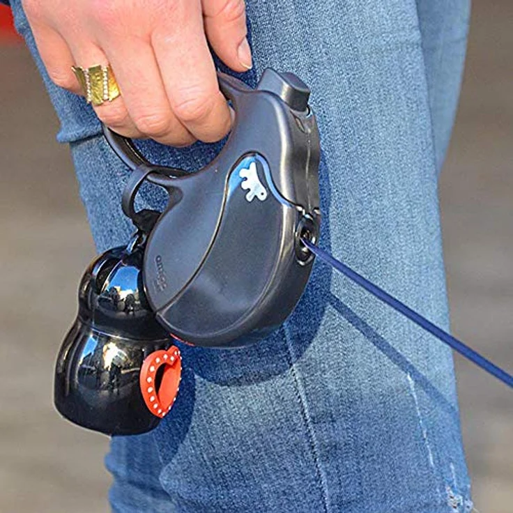 Ferplast Hundeleine Amigo SMALL, Rollleine für kleine Hunde bis 15 kg, max. 5 m Gurtband, ergonomischer Verriegelungs- und Entriegelungsknopf, beige mit hellblauer Abdeckung – Bild 2