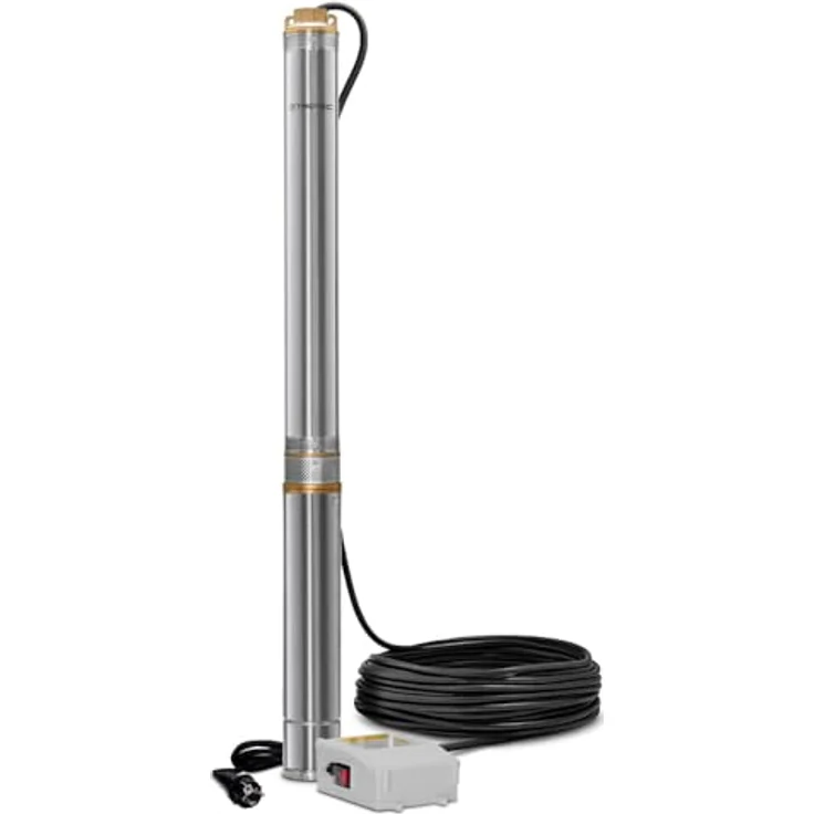 TROTEC Tiefbrunnenpumpe TDP 7501 E, Wasserpumpe 6000 l/h, 1100 W, Förderhöhe 90 m, Edelstahl, IP68 – Bild 1