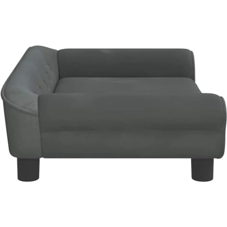 vidaXL Hundebett Dunkelgrau Samt, 70x48x22 cm, für kleine Hunde bis 50 kg, massives Kiefernholz – Bild 4