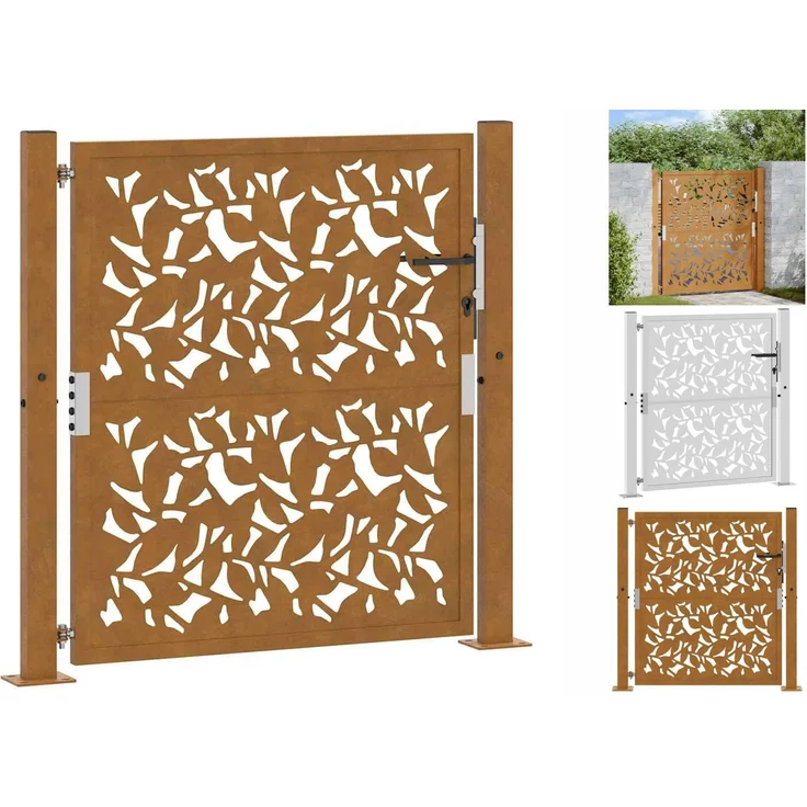 vidaXL Gartentor Gartentor 105x105 cm Wetterfester Stahl Blatt-Design, Rostig, Abschließbar mit 3 Schlüsseln – Bild 1