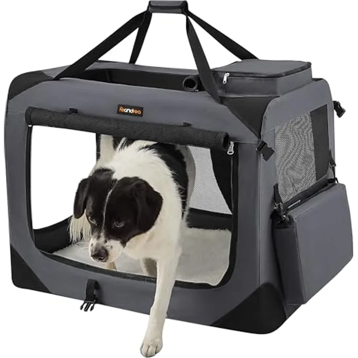Feandrea Hundebox faltbar, Transportbox Hund XL, atmungsaktiv, grau 81 x 58 x 58 cm PDC008G01
