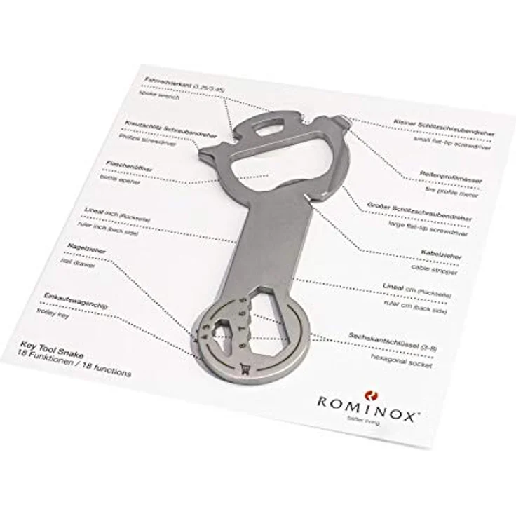 ROMINOX Key Tool Snake, Edelstahl Multitool mit 18 Funktionen, Schlüsselanhänger und Einkaufswagenlöser – Bild 2