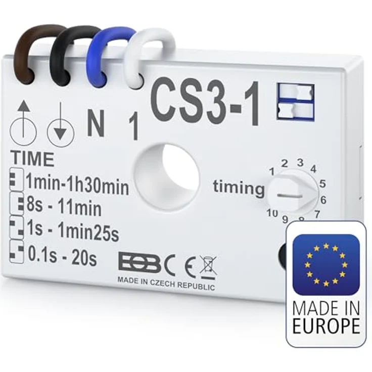ELEKTROBOCK CS3-1 Nachlaufrelais 230 V, verzögerte Lüftersteuerung mit einstellbarem Zeitintervall von 1 Sekunde bis 90 Minuten, Unterputzmontage – Bild 1