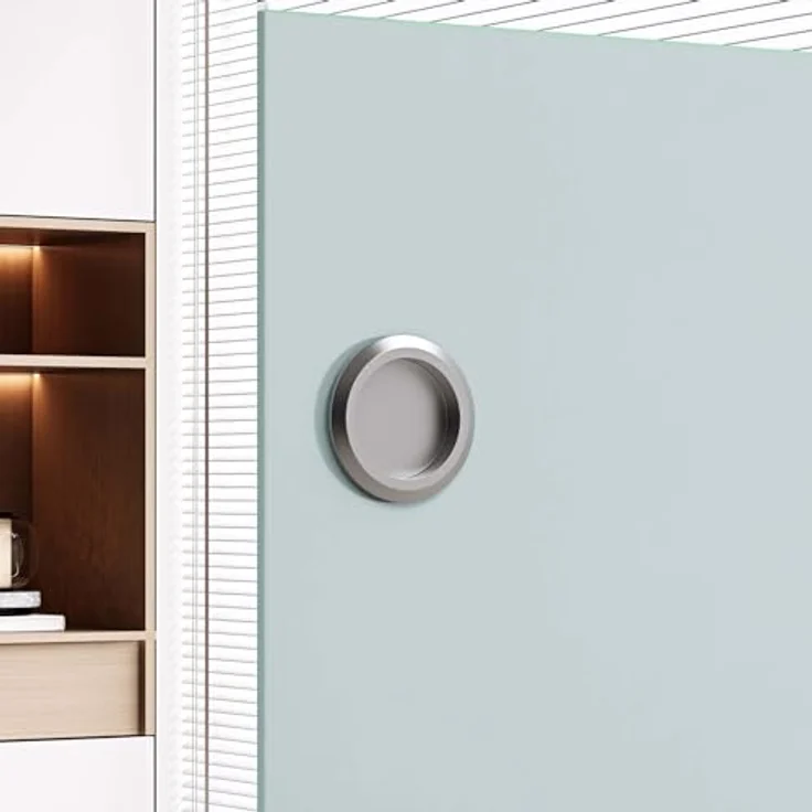 doporro Glasschiebetür Komplettset Softclose 90 x 215 cm | 15mm Wandabstand | ESG-Sicherheitsglas 8mm satiniert | Milchglas-Streifen | Muschelgriff | Amalfi-plus 11H – Bild 5