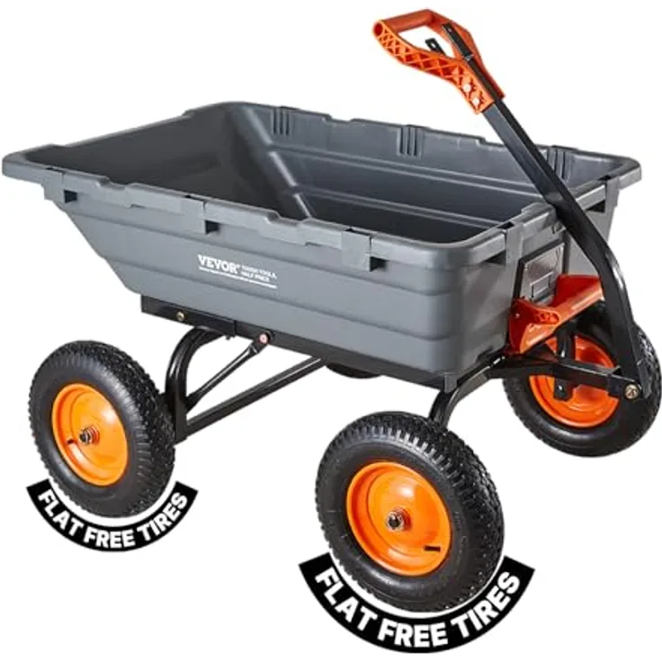 VEVOR Gartenwagen 680 kg, Transportwagen mit Kippfunktion und verstellbarem Griff, pannensichere PU-Räder, leichtes Handling für Gartenarbeiten