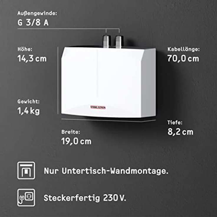 STIEBEL ELTRON DHM 3 Mini-Durchlauferhitzer, 3,5 kW, für Handwaschbecken, druckfest + drucklos, mit Stecker, VDE geprüft – Bild 5