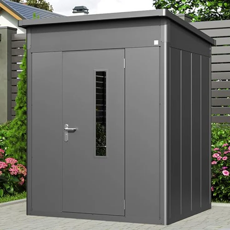 GFP Primeyard Gerätehaus Metall Gartenhaus 180x158x231 cm Geräteschuppen Pultdach anthrazit, feuerverzinktes Stahlblech, hohe Stabilität – Bild 2